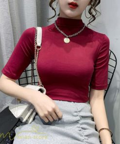 ｔシャツ・カットソー | 秋Tシャト トップス コットン カジュアルTシャツ レディース ハイネック おしゃれ Tシャツ Tシャツ 日常感 大きいサイズ 7色展開 上品 5分袖 秋服 ゆったり