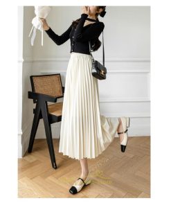 スカート | ロングロング 春 秋 プリーツ レデイース  体型カバー 着痩せ 通勤 通学 裏地付き ウエストゴム ゆったり お呼ばれ 楽チン 女子会 キレイめ
