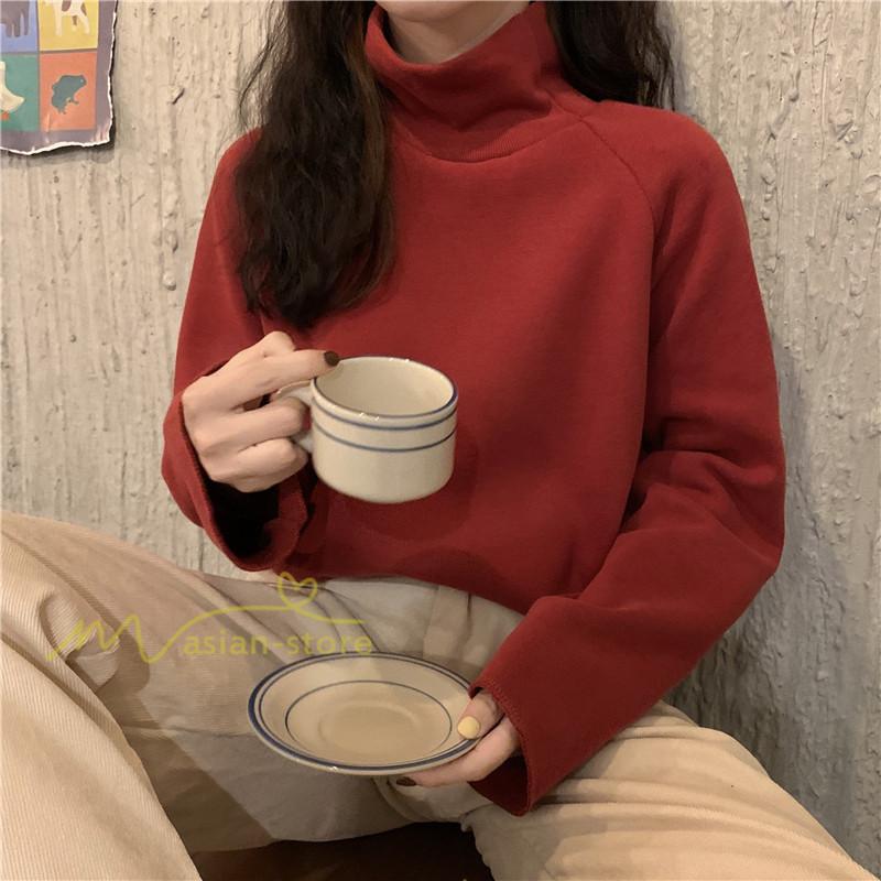 パーカー | トレーナー レディース 厚手 秋冬 コーデ 無地 ハイネック トルネック 長袖 着回し 裏起毛 暖かい 可愛い フリーサイズ ゆったり 7色 プルオーバー カジュアル