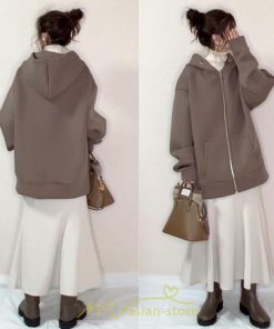 コート・ジャケット | フード付きスウェットパーカーブルゾン長袖秋冬ジャケット レディース ゆったりシルエット 大人 通学通勤 20代30代 無地 アウター 送料無料 カジュアル トップス