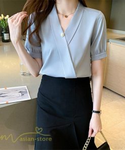 シャツ・ブラウス | レディースシャツ 半袖シャツ レディース 無地 Vネック サマーシャツ ブラウス 40代 大きいサイズ 着痩せ カジュアル 20代30代 オフィス フォーマル 韓国風
