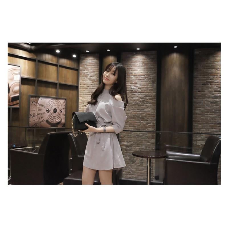 ミニ丈 | ワンピース 夏 レディース ミニワンピース Aラインワンピース 可愛い 無地 グレー 低身長 五分袖 セクシー 大人 スリム 肩出し