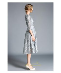 ミディアム | ワンピース ドレス 春物 夏服 膝丈ワンピース 二次会 パーティードレス ママ お呼ばれ 上品 レースワンピ エレガント フォーマル 30代 面接 七分袖 Aライン