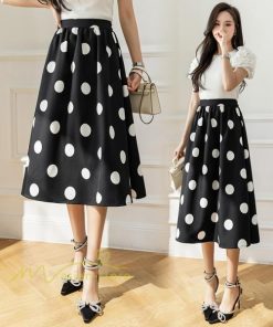 スカート | ロング丈フレアウエストゴム レディース 春夏 体型カバー ドット柄 フェミニン デイリー 通勤通学 着痩せ 着回し カジュアル お出かけ 20代30代40代