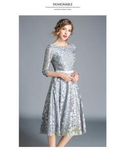 ミディアム | ワンピース ドレス 春物 夏服 膝丈ワンピース 二次会 パーティードレス ママ お呼ばれ 上品 レースワンピ エレガント フォーマル 30代 面接 七分袖 Aライン