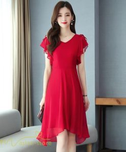 ミディアム | ミディアムワンピース レディース 着痩せ 半袖 大きいサイズ ワンピース Vネック 無地 エレガント 二次会 お呼ばれ きれいめ 40代 新作 20代 夏 膝丈 30代