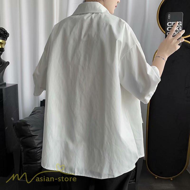 シャツ | メンズ 半袖 トップス ワイドTゆったり 無地 ライトアウター 着回し 夏新作 コーデ 白黒細身 通勤通学 XXL 日常感 大きいサイズ