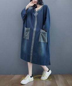 デニムワンピース | ワンピース 長袖 シャツワンピース デニムシャツ 無地 Aラインワンピ スリム 可愛い スリット ロングワンピ ワンピ ポケット 20代30代40代
