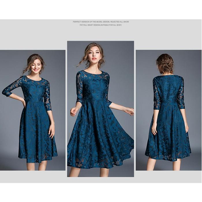 レースワンピース | ワンピース ドレス ロングドレス レースワンピ 結婚式 パーティードレス 二次会 フォーマル レデイース エレガント お呼ばれ ロングワンピ 七分袖