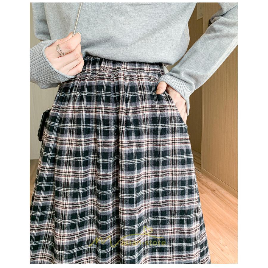 スカート | チェックロングウエストゴム チェック柄 大人 ハイウエスト Aライン30代40代50代 通学通勤 可愛い スカート ゆったり