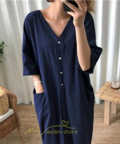 マキシ | ワンピース レディース 夏ワンピース 綿麻 五分袖 体型カバー 着痩せ 韓国風 30代 40代 50代 Vネック 通勤 OL デート キレイめ 新作 2022 お出かけ おしゃれ
