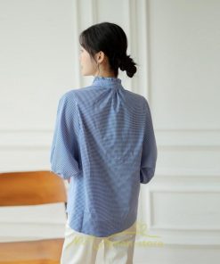 シャツ・ブラウス | ブラウス コットン 七分袖 レディース 青 入学式 入園式 卒業式 卒園式 フォーマル 結婚式 ママ 着痩せ 華奢見え OL お仕事 20代30代40代 通勤 新作 ビジネス