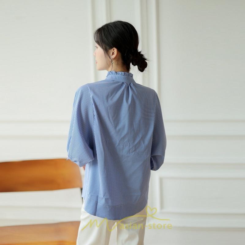 シャツ・ブラウス | ブラウス コットン 七分袖 レディース 青 入学式 入園式 卒業式 卒園式 フォーマル 結婚式 ママ 着痩せ 華奢見え OL お仕事 20代30代40代 通勤 新作 ビジネス