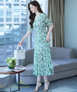 ミディアム | ワンピース レディース 着痩せ ロング丈 ロングワンピース カジュアル 花柄 Vネック 大きいサイズ ひざ下丈 サマーワンピース 40代 夏服 お出かけ 30代 20代