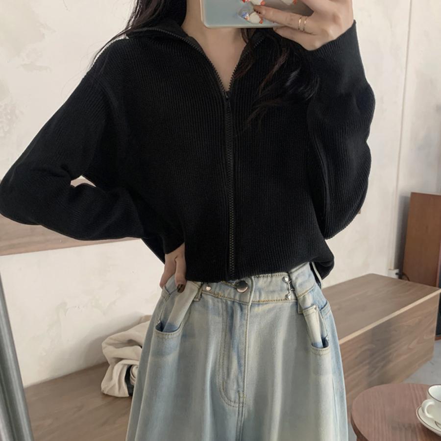 カーディガン | ジップアップニットブルゾン 韓国風 秋冬