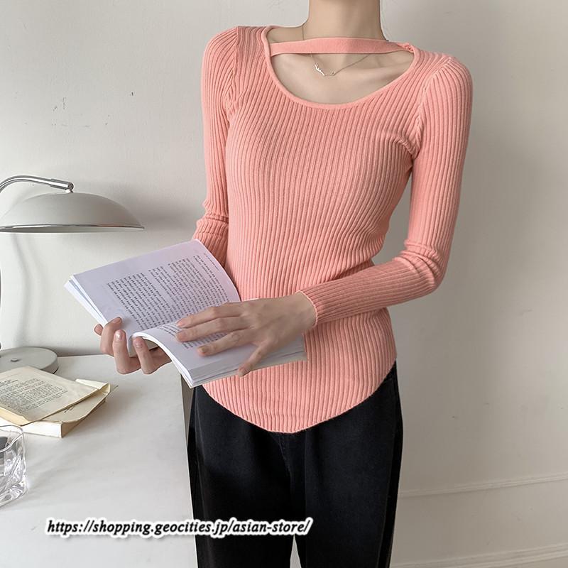 ニット・セーター | カットソー ニット レディース リブニット 長袖 秋冬 春 トップス スリム ストレッチ インナー 無地 通学通勤 着痩せ プルオーバー 長袖カットソー 長袖ニット