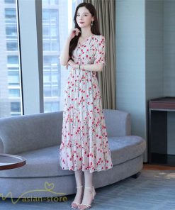 ミディアム | ワンピース レディース 着痩せ ロング丈 ロングワンピース カジュアル 花柄 Vネック 大きいサイズ ひざ下丈 サマーワンピース 40代 夏服 お出かけ 30代 20代