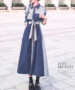 オールインワン | 長袖 ロング ウエストマーク ワンピース ミモレ丈 体型カバー ワンピース 着やせ 春秋 シャツワンピース おしゃれ レディース