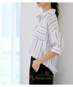 シャツ・ブラウス | レディース 夏 トップス 七分袖 シャツ ストライプ柄 爽やか リゾート ボーダー柄 お呼ばれ 二次会 同窓会 オシャレ オフィス 通勤 かわいい カジュアル 着痩せ