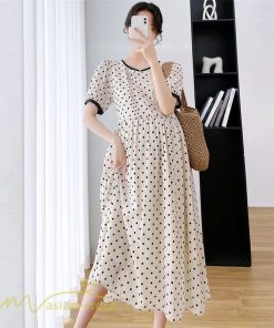 ワンピース | マタニティレディース 着痩せ ドット柄 Aライン半袖 ゆったり マタニティウェア 上品 産前 サマー おしゃれ お出かけ 妊婦服