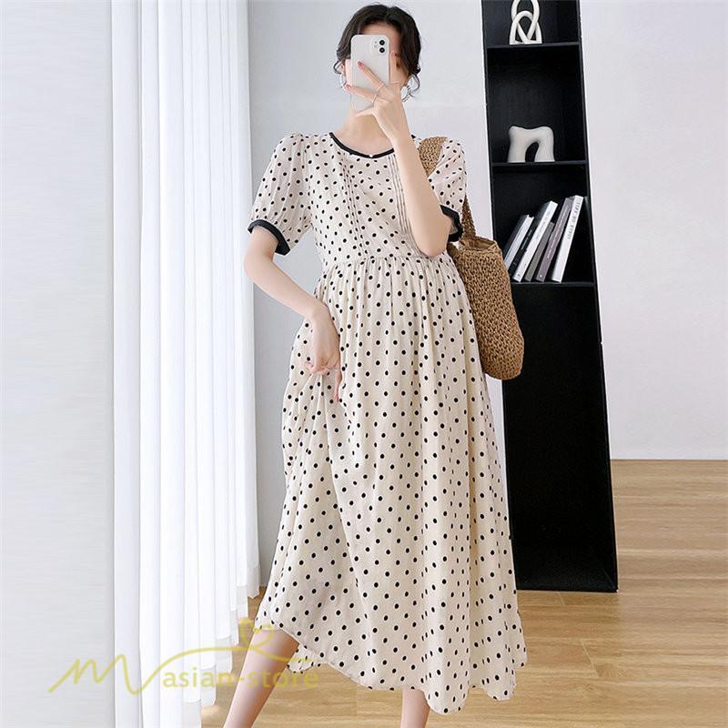 ワンピース | マタニティレディース 着痩せ ドット柄 Aライン半袖 ゆったり マタニティウェア 上品 産前 サマー おしゃれ お出かけ 妊婦服