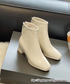 ショートブーツ | レディース 裏起毛なし 裏起毛あり スクエアトゥ ブーツ チャンキーヒール 太ヒール 後ろファスナー 大人 シューズ 通学通勤 靴 ミドルヒール