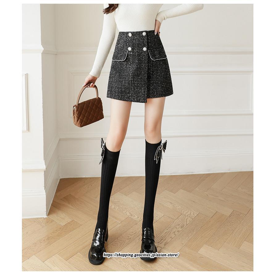 スカート | ミニレディース Aライン タイト ショート丈 キュロットラシャ 暖か カジュアル お出かけ 韓国風 2022秋冬 着回し 通勤 新作