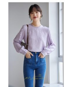 シャツ・ブラウス | ブラウス 秋 秋服 レディース 無地 長袖 ゆったり シンプル トップス 丸襟 上品 フェミニン 高品質 高級感 50代 30代 紫 40代 20代