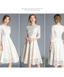 ミディアム | ワンピース ドレス 春物 夏服 膝丈ワンピース 二次会 パーティードレス ママ お呼ばれ 上品 レースワンピ エレガント フォーマル 30代 面接 七分袖 Aライン