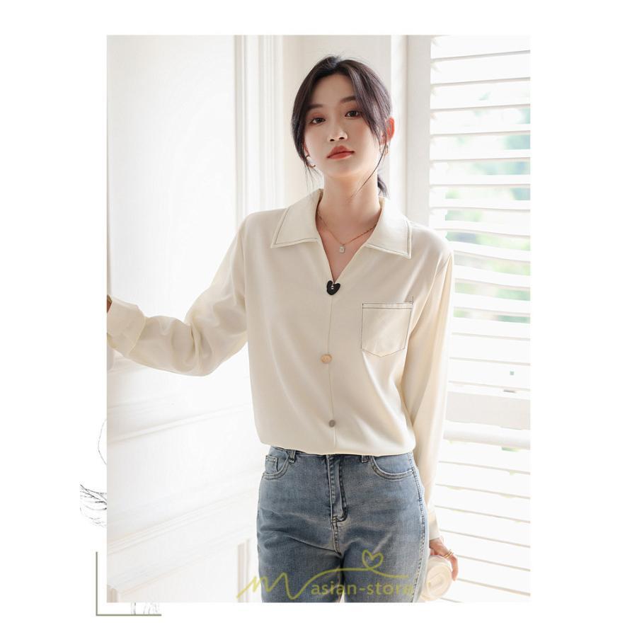 シャツ・ブラウス | ブラウス トップス レディース Vネック秋 シンプル 着回し カジュアル 通勤 オフィス お出かけ 上品 フェミニン 女子会 就活 デート お仕事 エレガント 二次会