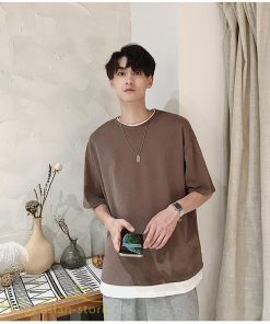 Tシャツ | メンズ 夏物 半袖 五分袖 フェイク レイヤード 重ね着 無地 おしゃれ プルオーバー オーバーサイズ しっかり ロングｔ 男 20代 カジュアル 30代