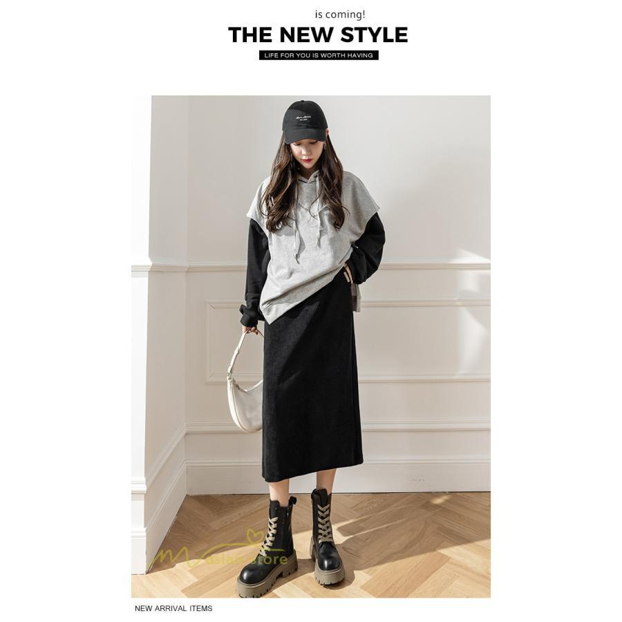 スカート | Aライン秋冬コーデ ウエストゴム カジュアル 20代 30代 着痩せ 秋 冬 ひざ下丈 パイル地 OL 40代 ポケット ビジネス 50代 裾口スリット