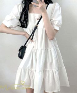 ミニ丈 | ワンピース 無地 レディース ショートワンピース 半袖 かわいい スクエアネック サマーワンピース 夏新作 カジュアル 黒 Aラインワンピース XL ゆったり 白