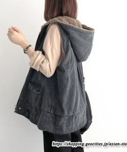 ベスト | ファーレディース 秋冬 デニムフード付き ミドル丈 両面 リバーシブル ジップアップ ファー 厚手 アウター 20代50代 大人 カワイイ 防寒 防風