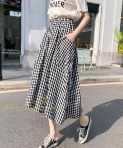 スカート | チェック柄 ロング丈 フレア ボトムス レディース 春 夏 秋 冬 体系カバー Aライン ウエストゴム おしゃれ 通勤 OL カジュアルブ無地 韓国風