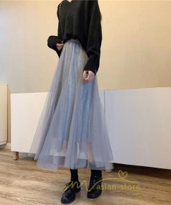スカート | チュール秋冬 チュールフレアロングキラキラ ふんわり ウエストゴム レディース Aラインミモレ丈可愛 キレイめ ボトムス