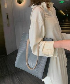 ハンドバッグ | クロコ 2way スクエアバッグ 肩かけバッグ 縦型 レディース 型押し レザーバッグ 手提げバッグ トートバッグ 縦長 A4