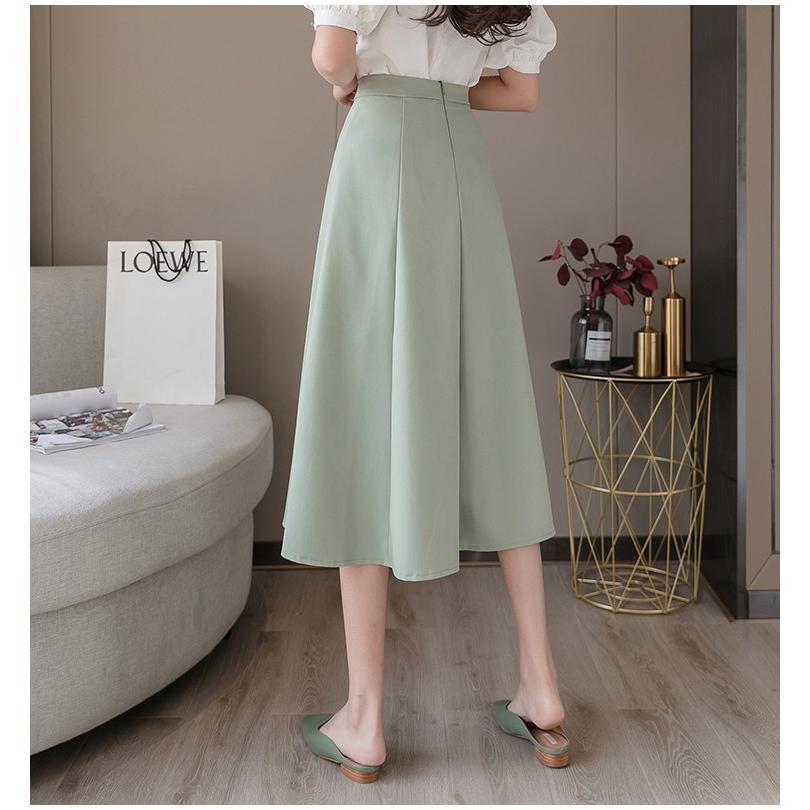 スカート | ミモレフレアAライン無地 エレガント 大きいサイズ 裾広い ハイウエスト 着痩せ 裏地付き 後ろファスナー レディース 通学通勤 体型カバー