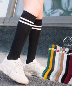 ストール | レディース 2本ライン 通学 ボーダー 靴下 無地 ロングソックス 靴下 綿 ハイソックス