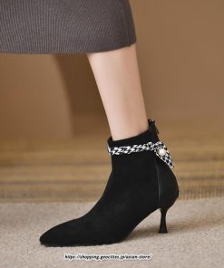 ブーツ | ブーティ ショート レディース ピンヒール 痛くない ファスナー 疲れない 歩きやすい 暖かい 秋冬 飾り 外出 お出かけ デート 女子会 二次会