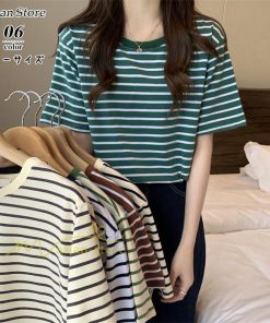 ｔシャツ・カットソー | Tシャツ レディース 春夏 トップス カットソー 半袖 シャツ ストライプ柄 20代30代40代50代 カジュアル お出かけ 上品 韓国ファッション 着回し 着痩せ 快適