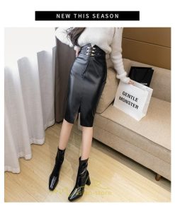 スカート | タイトタイト ロングレディース ロング丈 ひざ下 ハイウエスト レザースリット オシャレ 着痩せ かっこいい 高見え キレイめ