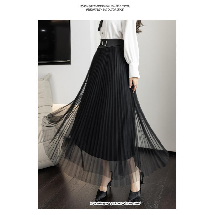スカート | レディース 春秋 チュール美脚 プリーツロングAライン 体型カバー ボトムス おしゃれ 大人 通勤 お出かけ オシャレ