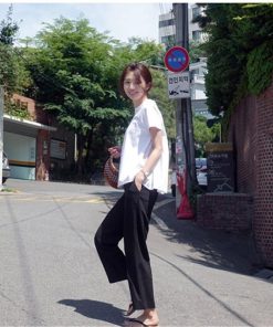 ｔシャツ・カットソー | Tシャツ レディース トップス 夏 半袖 可愛い 無地 切り替え 後ろプリーツ 黒 プルオーバー 体型カバー シンプル OL 大人 夏服 サマー