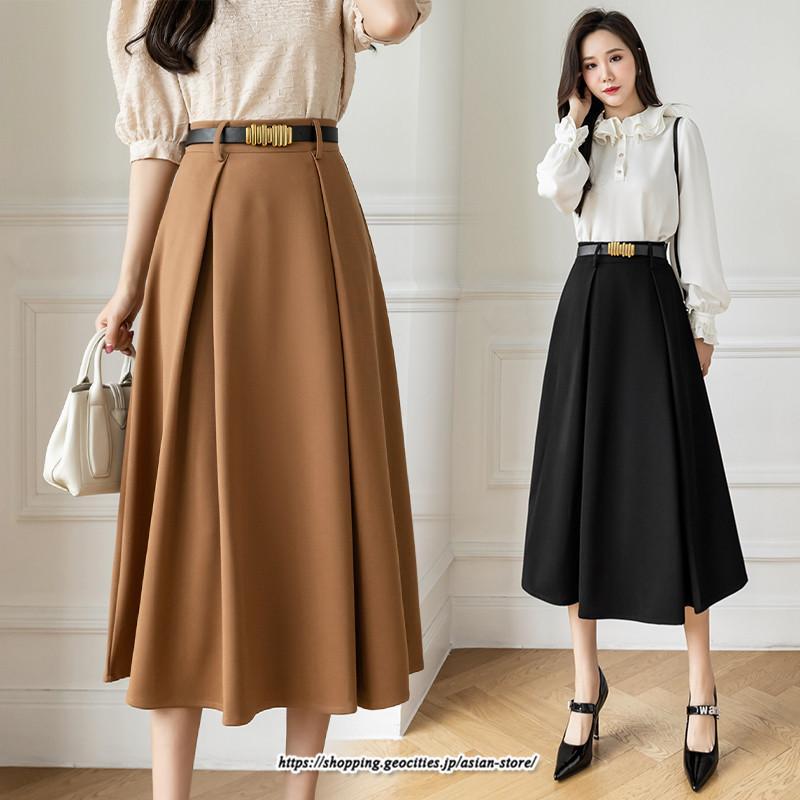 スカート | フレアロングロング丈 ミモレ丈 Aラインベルト付き 通勤 20代 30代 40代 50代 上品 コーデ 着痩せ 高見え 送料無料