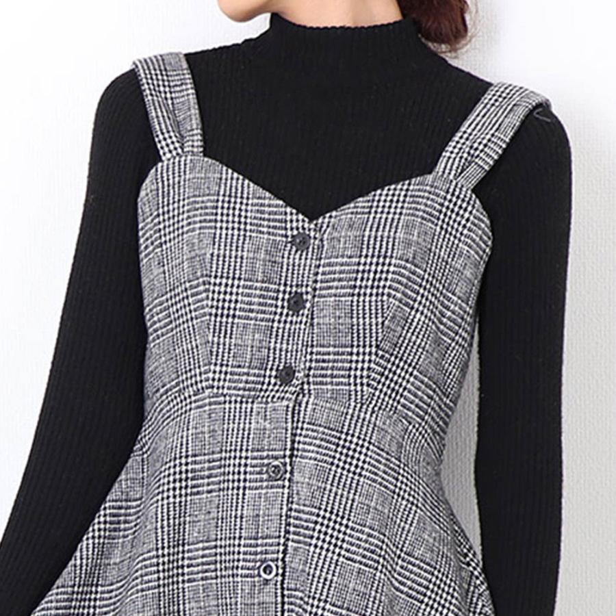 オールインワン | スカート ワンピース ロング 秋冬 チェック ジャンパースカート サロペット オールインワン 大人 グレンチェック