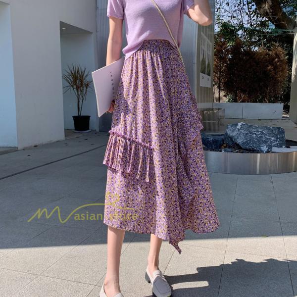 スカート | シフォンスカートマキシスカートフレアシフォンマキシ丈スカート夏 リゾートウエストゴムロングスカート結婚式 20代30代40代50代 カジュアル 不規則