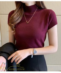 送料無料SALE | サマーニット レディース 半袖 トップス ストレッチ 無地 スリム ニット 可愛い セクシー 柔らか 大人 オフィス 洗えるニット 黒 夏服 夏物 女っぽい 白 OL