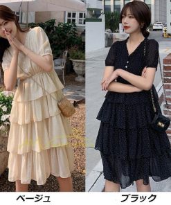 マキシ | ワンピース レディース 40代 膝丈ワンピース 春夏 半袖 シフォンワンピース 通勤OL オシャレ結婚式ドレス Vネック 20代30代 きれいめ 上品 着痩せ Aライン