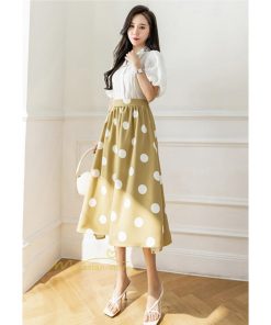 スカート | ロング丈フレアウエストゴム レディース 春夏 体型カバー ドット柄 フェミニン デイリー 通勤通学 着痩せ 着回し カジュアル お出かけ 20代30代40代